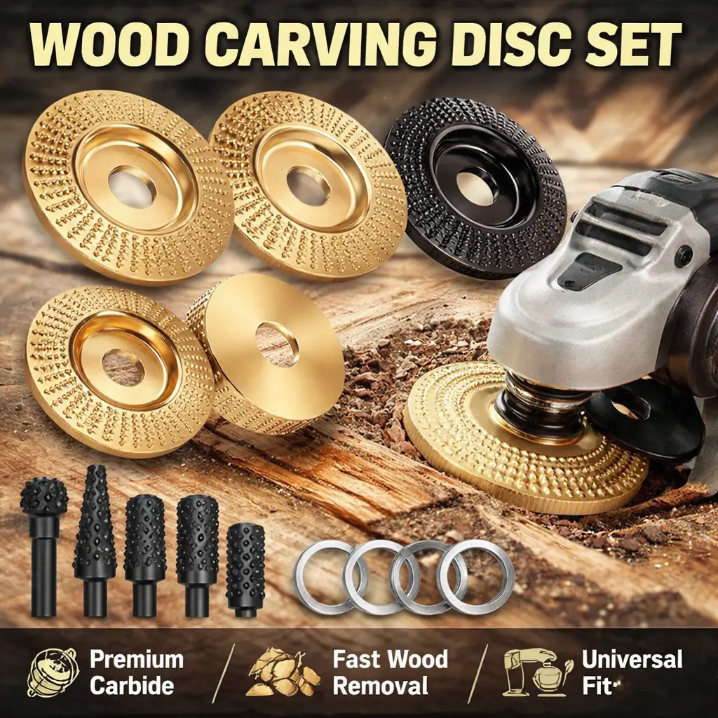 14-Piece Angle Grinder Wood Carving Disc Utensils Set - 4"/4.5" Grinding Wheel Kit with Rotary Burr, 5/8" Adapter Rings, 45 Carbon Steel Chainsaw Tools for Heavy-Duty Shaping, Woodworkers