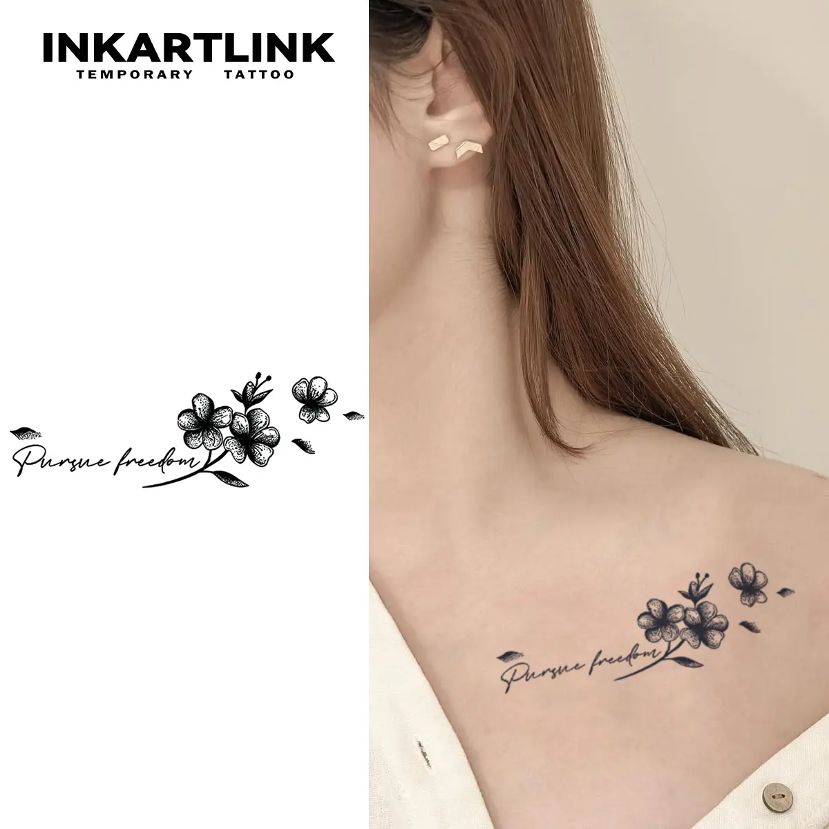 INKARTLINK Tattoo Tech, 2 Sheets Small Semi Permanent Tattoo, Adult Art Design Temporary Tattoos, Lasts 1-2 Weeks, Waterproof, (Lady's Floral Language Plum Blossom Design)