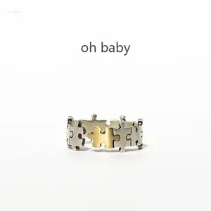 Matching Puzzle Piece Couple Rings,Open Rings for Her & Him, Two-Tone Interlocking Promise Rings, Adjustable Stackable Bands for Lovers