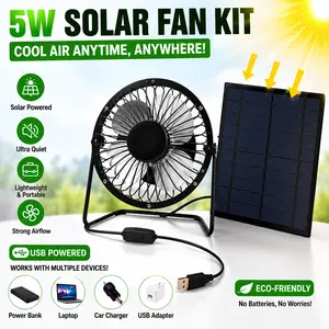 Solar Powered Fan Kit for Camping & Backyard, Portable USB Cooling Fan with 5W Solar Panel, Quiet Outdoor Breeze for Tent, RV & Greenhouse