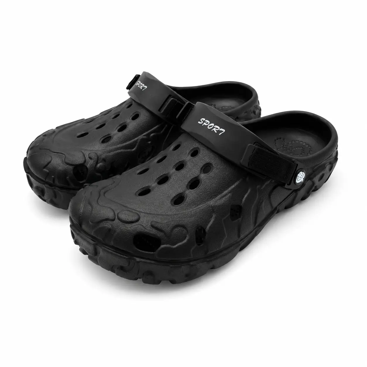 Men's Basic All-Season Black Adjustable Strap Clogs - EVA Upper, Breathable Lightweight Slip-On Garden Shoes with Cushioned Footbed, Textured Sole for Indoor/Outdoor Casual Wear