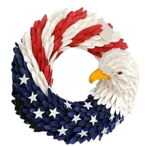 LoviHome American Eagle Wreath, July 4th Patriotic Veteran Memorial Day, Handcrafted American Flag Wreath for Home, Front Door Decoration (38cm15)