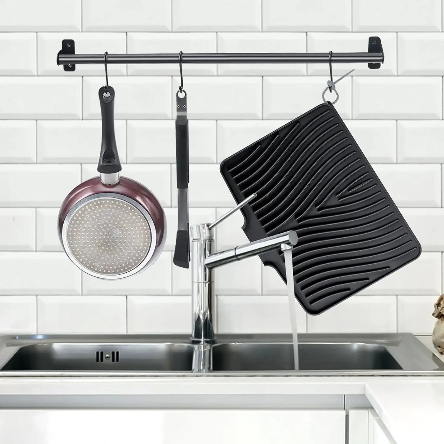 LKYLIVE Rectangular Silicone Kitchen Drying Mat - Modern Gingham, Anti-Slip Placemats & Coasters, Waterproof, Heat Resistant, Durable for Kitchen Use, Home, Solid