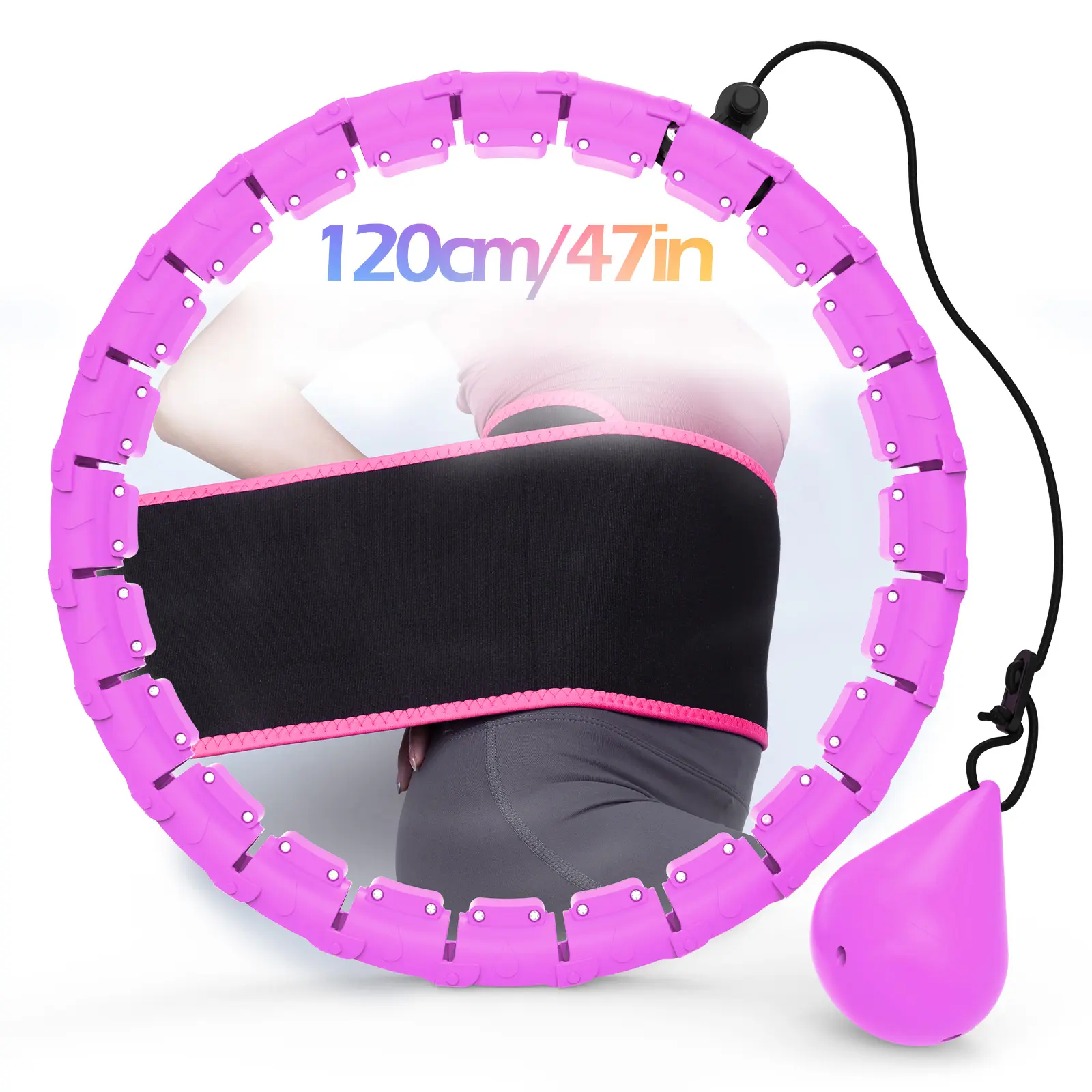 Smart Weighted Hula Hoop for Adults, Exercise Hoop Adjustable to 47in with 24 Detachable Links, Durable ABS Plastic Workout Equipment for Beginners, Fitness Hoop