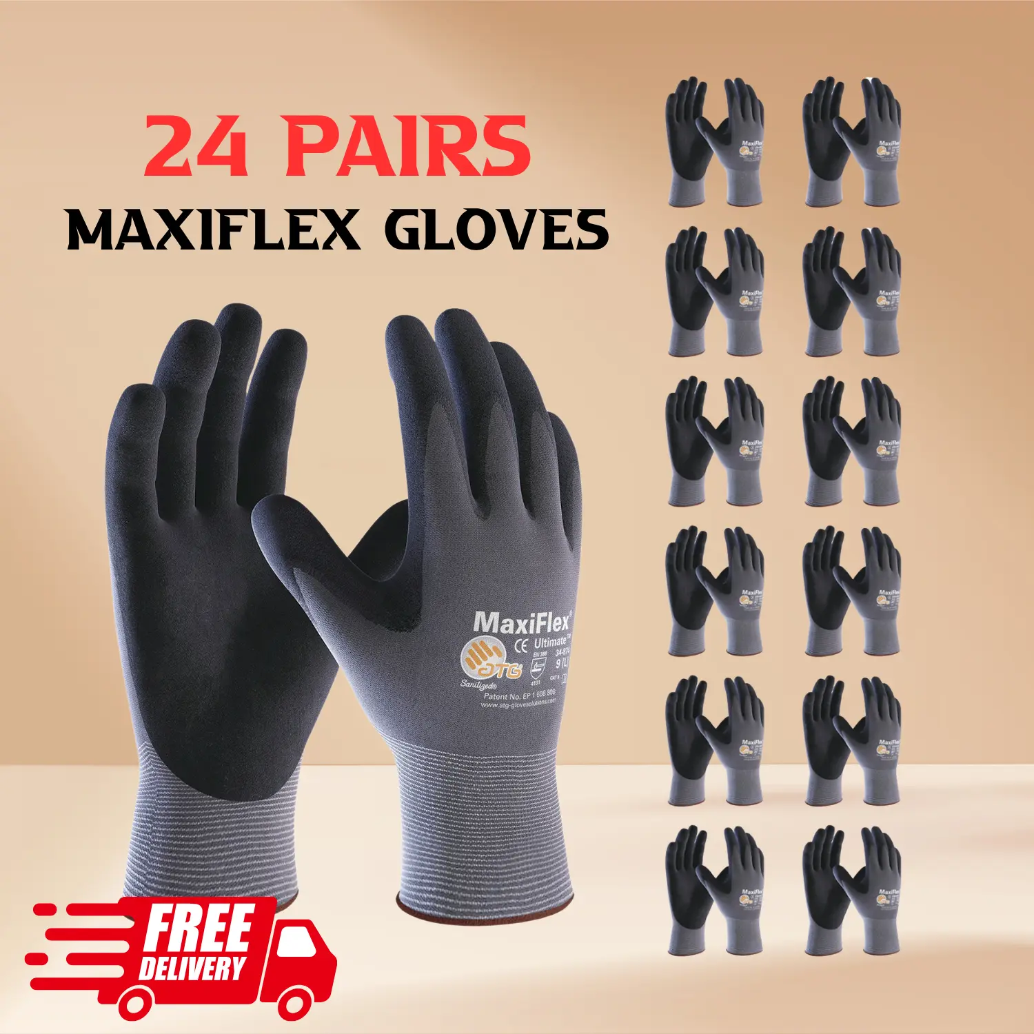 12 Pares MaxiFlex Foam Work For Men, Guantes Para Trabajo, Enhanced Grip Maxi Flex Nitrile Gloves Coated