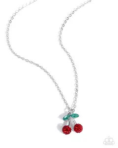 PREORDER Cherry Condition - Red Rhinestone Cherry Silver Short Necklace - Paparazzi