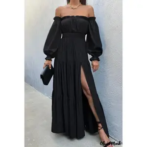 OrangeskidWomen's2025BohoSexyOffShoulderLongSleeveSmockedHighWaistSideSplitFlowyALineTieredLongMaxiDressFloralPrintContrastBindingCorsetCrewNeckCutOutMidiSatinHalterneckMiniPartygraddressgown