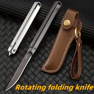 This rotating folding knife with leather sheath is made of stainless steel. Ideal for outdoor camping, hiking, fishing and other activities, it also serves as a unique gift.