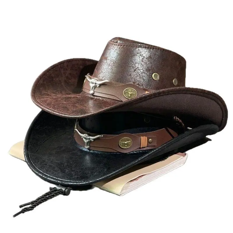 Distressed Brown Cowboy Hat with Bullhead Accent, Vintage Western Accessory for Men's Wear & Women's Outfits, Western Outfit Women, Men's Western Wear