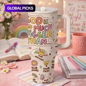 1pc 40oz Christian Faith Tumbler Drinkware With Handle And Lid, Insulated Tumbler Cup, Vacuum Insulated Flask, "God Is So Much Bigger Than Your Mistakes Fears Past Regrets" Stainless Steel Insulated Travel Mug, Keeps Cold 12H Hot 6H, Gift For Women
