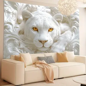 1 Sheet, Vintage 3D White Tiger Polyester Wall Hanging - Power-Free, Feather-Free, Multi-Purpose Hanging Decoration for Living Room, Bedroom, Office - Unique Gift for Home and Party Decoration