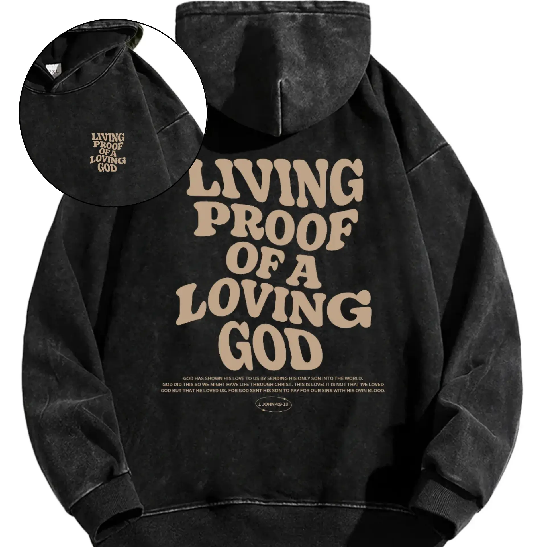 Living Proof Of A Loving God Washed Hoodie, Christian Apparel Streetwear, Oversized Menswear And Women Menswear Tops, Gym Pump Cover