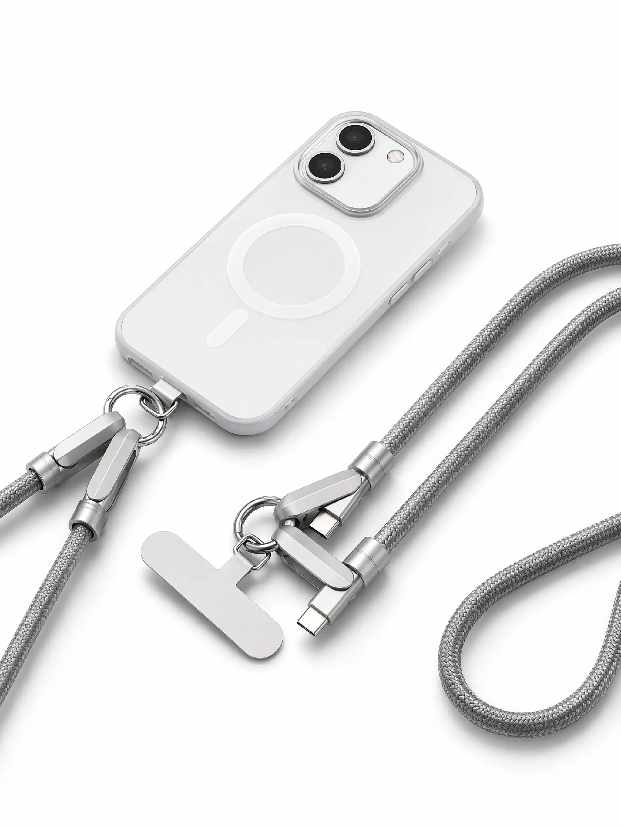 120W Braided Nylon Wearable Lanyard USB-Type C Charging Cable - Anti-Loss Strap, Detachable Connector, Anti-Theft Fast Charger for iPhone 16/17, iPad, Android Devices, Braided Cable