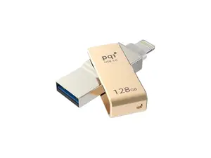PQI iConnect Mini [Apple MFi] 128GB Mobile Flash Drive w/ Lightning Connector for iPhones / iPads / iPod / Mac & PC USB 3.0 (Gold) Model 6I04-128GR2001