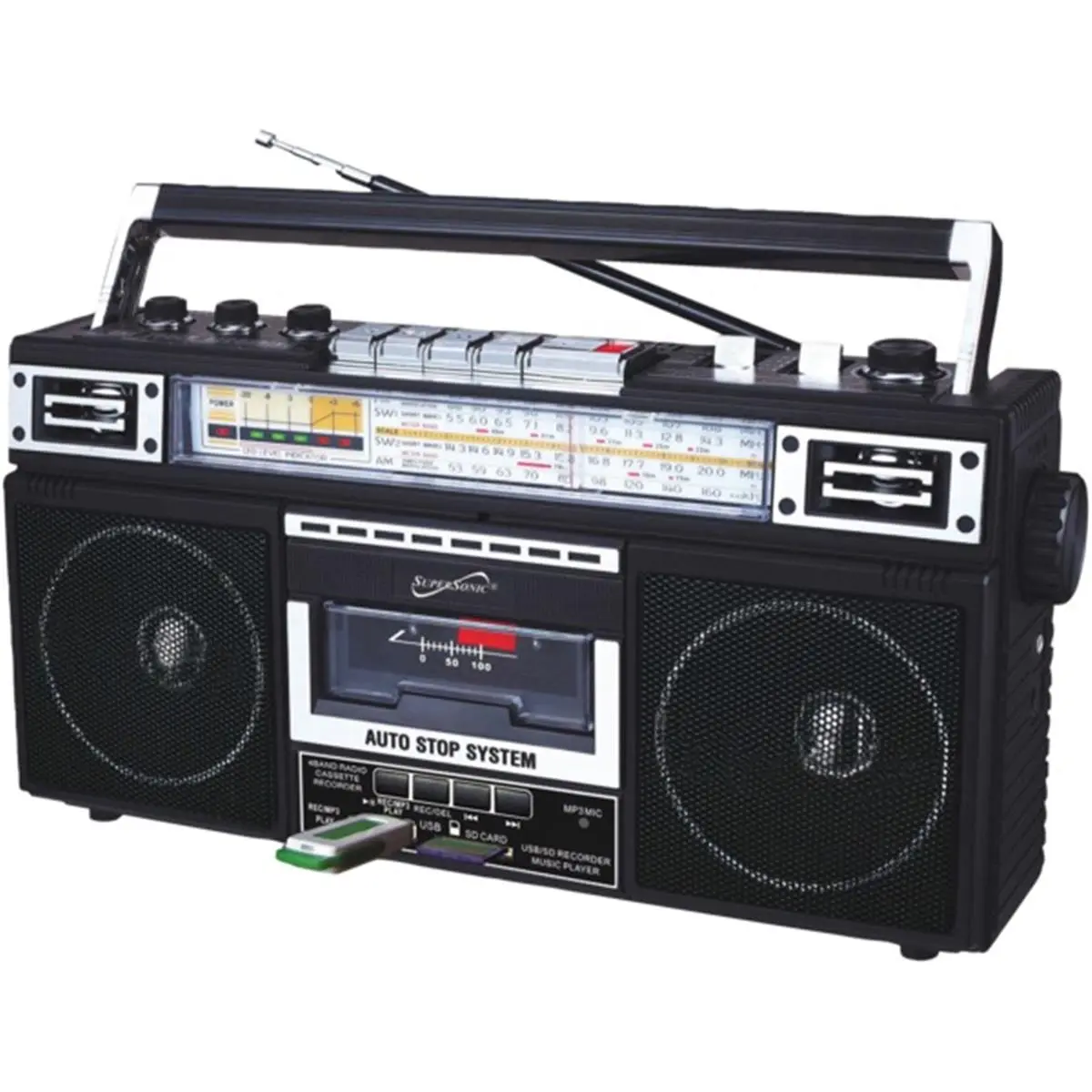 Supersonic  4000 watt 4 Band Cassette Radio, Black
