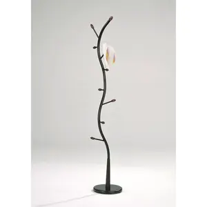 Metal and Wood Hall Tree Coat Hat Rack Black with Walnut Color Accents