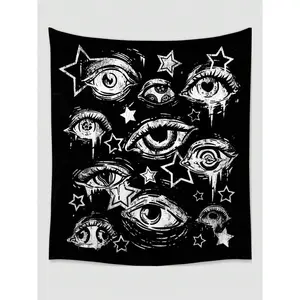 Goth 1pc Polyester Printed Abstract Star & Eyes Wall Tapestry, Dark Aesthetic Living Room and Bedroom Wall Decor, Mystical Celestial Occult Art Mural, Best Gift for Alternative Style Enthusiasts