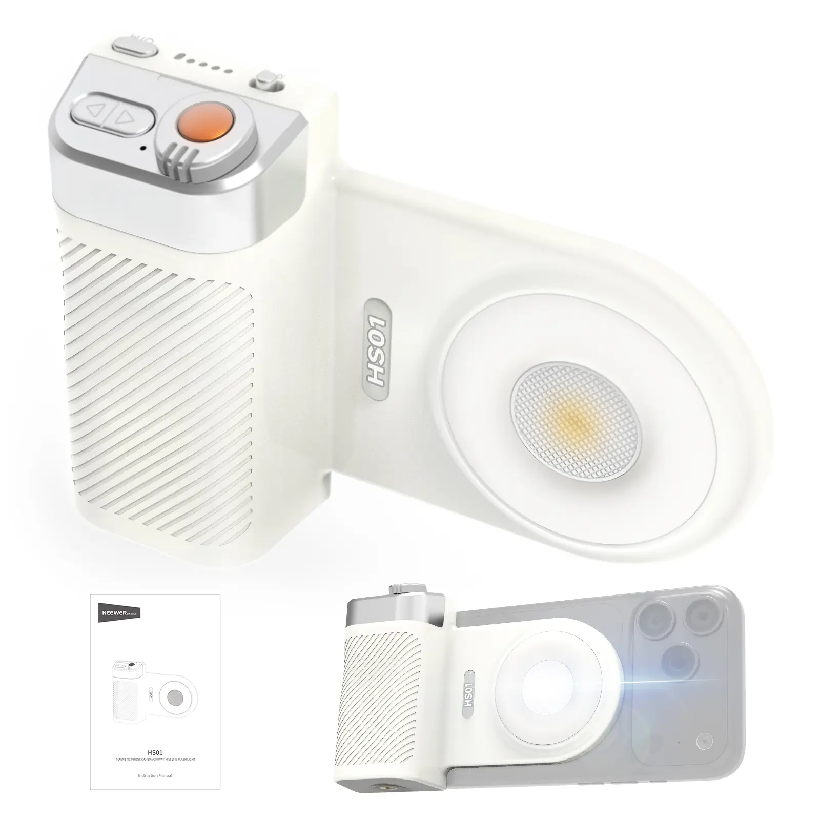 NEEWER HS01 Magnetic Phone Camera Grip with 2--in-1 Selfie Flash Light, Compatible with iPhone/Android, 9W Flash 3W Bi-Color CRI97+ LED Fill, Ergonomic Holder for Video Recording TikTok summerwins