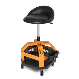 Rolling Shop Stool Adjustable Height with Casters and Tool Tray Storage for Garage, Workshop,280LBS Capacity