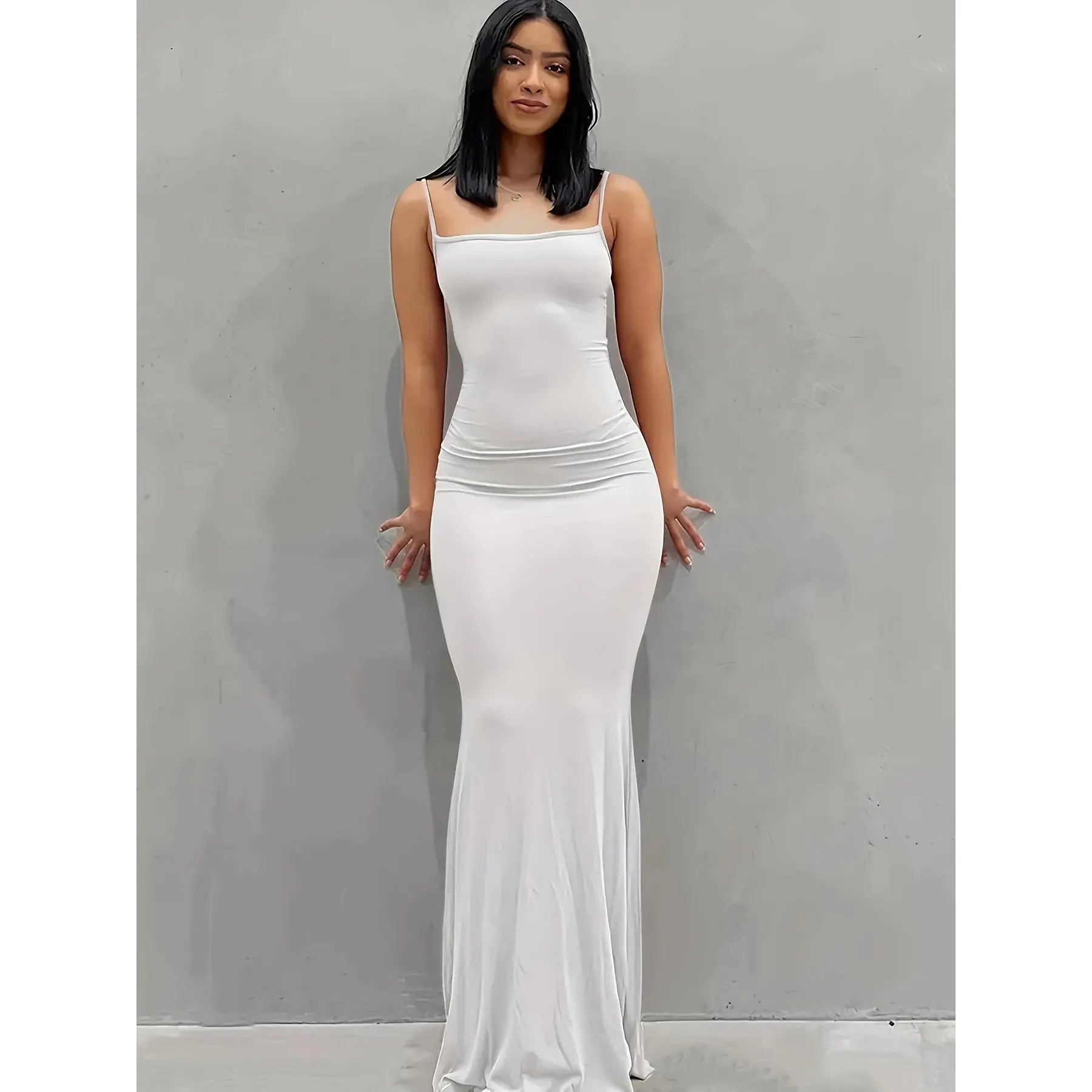 Solid Scoop Neck Bodycon Maxi Mermaid Dress - Elegant Slip Lounge Dresses  for Women - Loungewear - TikTok Shop