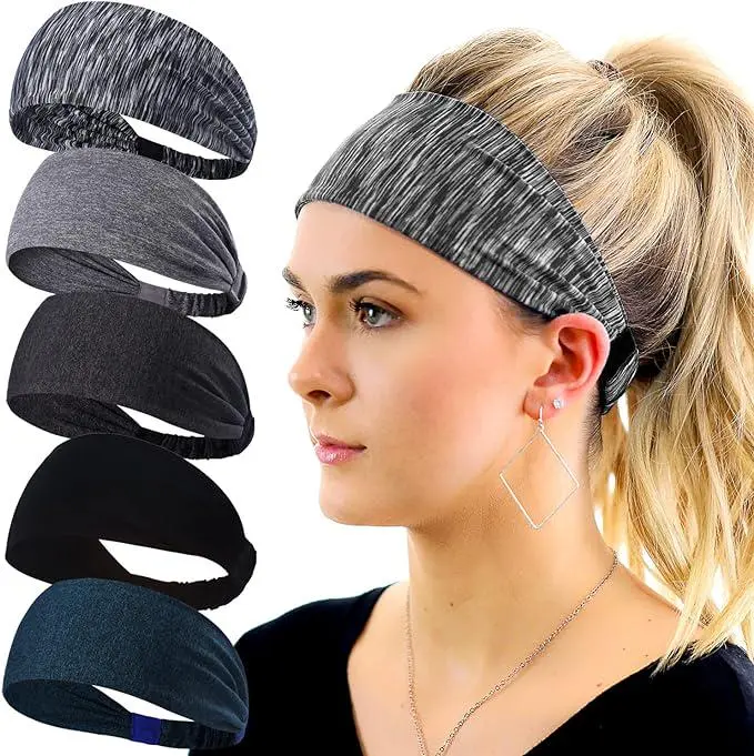 5PCS Women's Workout Headbands Non Slip Yoga Hairbands Moisture Wicking Sport Sweatbands for Fitness Running Gym Travel Athletic Exercise