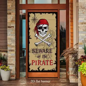 2D flat banner 1 piece Beware of Pirates Door Banner Pirate Party Decoration Pirate Backdrop Birthday Party Photo Booth Props Pirate Theme Party Supplies Pirate Party Treasure Hunt Birthday Banner Pirate Themed Birthday Party Supplies