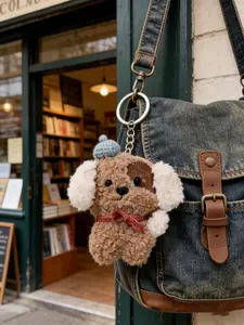Adorable Plush Dog Keychain, Cute Embroidered Pet Accessory, Perfect Gift for Dog Lovers, All-Season Charm, Book Bag Decoration