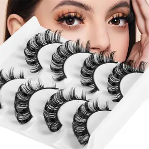 8 Pairs 2 Pack Russian Synthetic Strip Lashes, False Eyelashes for Biche Eyes, Volume Style Fake Eyelashes, Wispy Volume Set, Easy Application & Long-Lasting Wear