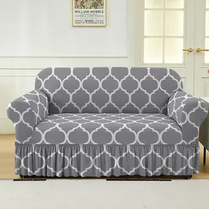Stretchable Floral Sofa Cover with Fringe Skirt, Sofa Couch Covers, Fits 1-3 Seater Armchair, Nylon/polyester Blend, All Seasons
