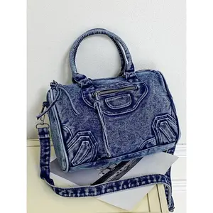 Women's Fashionable Denim Effect Versatile Tote Bag, Casual Large Capacity Shoulder Bag for Daily Use, Trendy All-match Bag for Commuters and Students