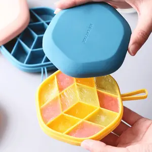 Silicone 12 Cavity Hexagon 3D Ice Mold, Easy Release DIY Popsicle Mould, Reusable Freezer Ice Trays Stackable Ice Cream Makers Storage Box for Whiskey, Baby Food, Ice Cubes