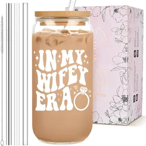 "In My Wifey Era" Glass Tumbler - Bridal Shower Gift for Bride to Be, Bachelorette Wedding Present Bottle Drinkware Cup Mug Washable Portable Bottled Reusable Stylish