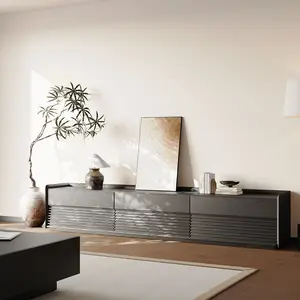 94.49" Mid-Century TV Stand, Modern Entertainment Center, Cabinet with Adjustable Light, Black TV Console，Fully-Assembled, Perfect for 85-inch TVs