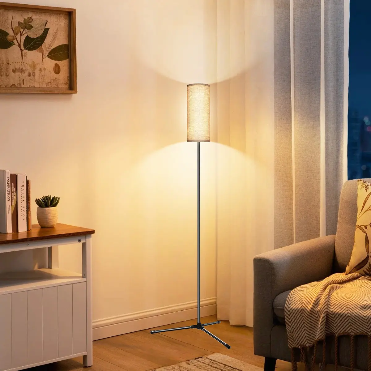 Modern Linen Lampshade Table Lamp, Metal Frame LED Floor Lamp, Modern Standing Light, Adjustable Reading Light, Home Decoration Lamp, Ideal for Living Room Bedroom Office, Lighting Fixtures