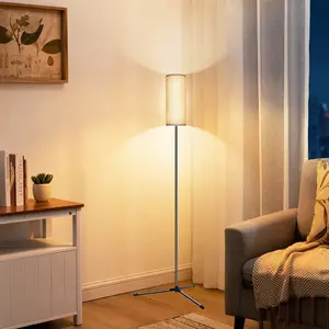 Modern Linen Lampshade Table Lamp, Metal Frame LED Floor Lamp, Modern Standing Light, Adjustable Reading Light, Ideal for Living Room Bedroom Office