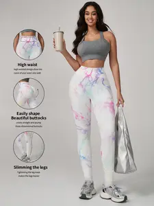 High-stretch, high-waisted women’s sports leggings/yoga pants with digital print, featuring seamless knit construction and moisture-wicking fabric, offering butt-lifting, shaping, and waist-cinching functions, suitable for cycling, gym workouts, yoga, run