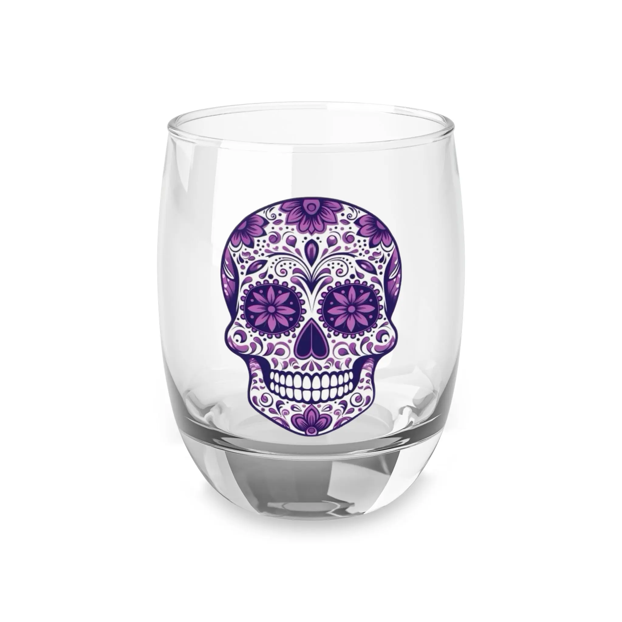 6oz Compact Sugar Skull Whiskey Glass - Glossy Modern Art Skull Artwork, Vibrant Print Kitchen Dining Drinkware, Artistic Glass, Halloween Decor, Day of the Dead Gift for Adult Whiskey Enthusiasts, Home Bar Essential, Skull Print, Hand Wash Only