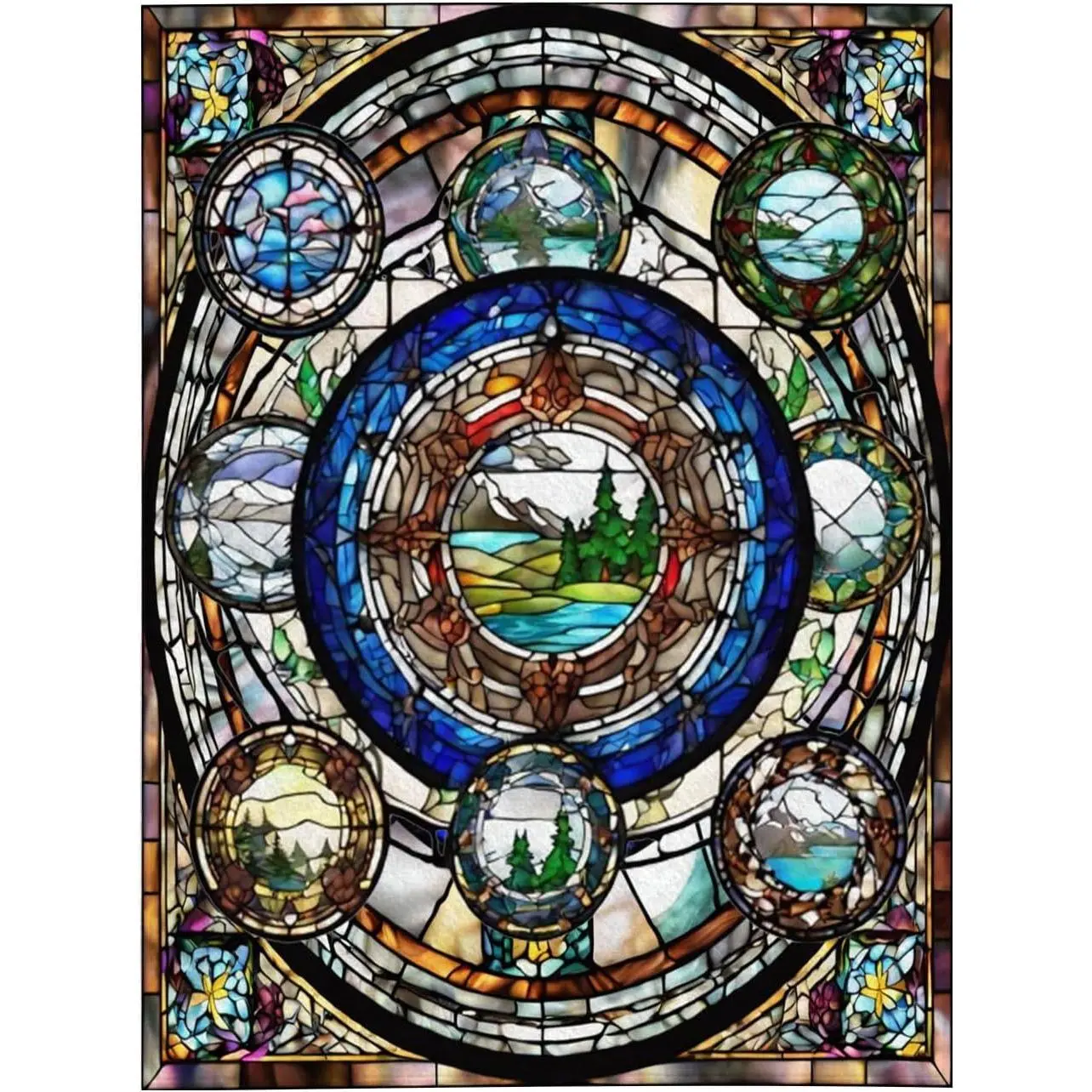 Alaska Stained Glass Circle Blankets for Living Room