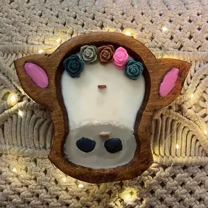 Floral cow candle | Holiday gift | Wooden candle | Cow candle | Dough bowl candle | All natural | Non Toxic