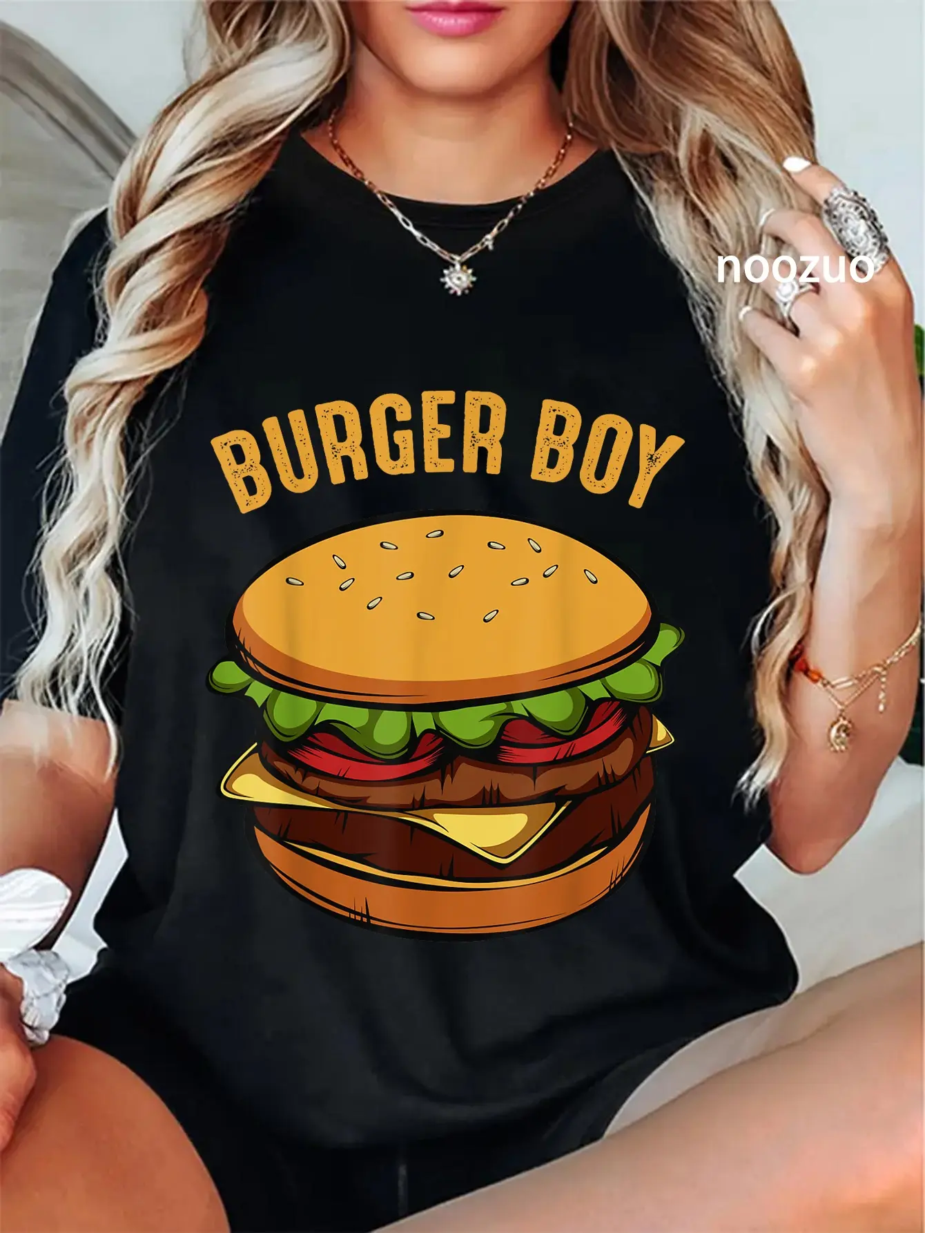 100% Cotton Unisex Hamburger Cheeseburger Burger Boy Funny Fast Food Lover T-Shirt Casual Top