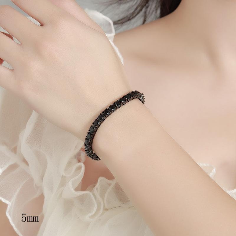 EWYA Full 3/4/5/6.5mm Black Moissanite Tennis Bracelet for Men Women Unisex 925 Silver Plated 18K Black Gold Hip Hop Bracelets