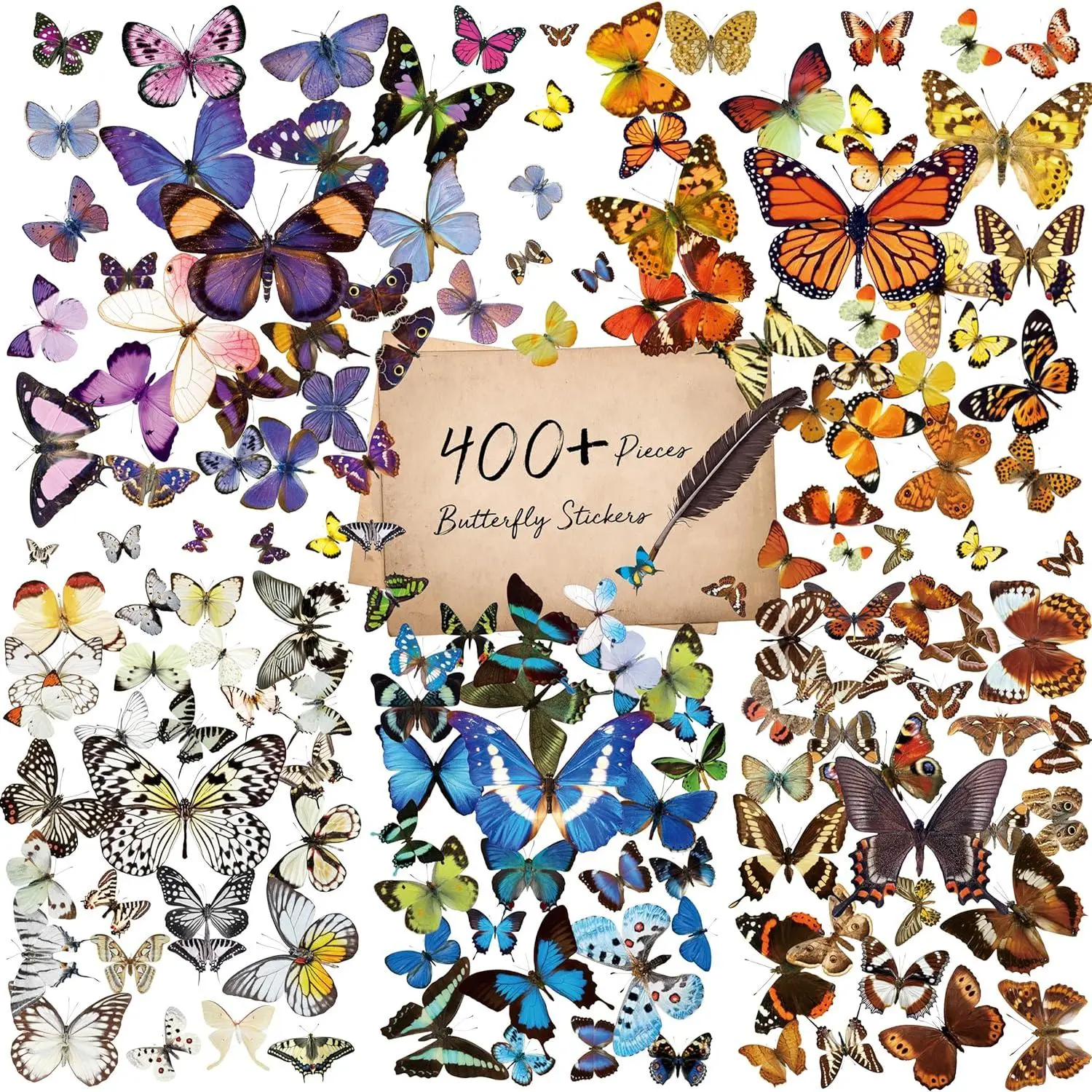 400+ PCS Realistic Butterfly Stickers, Self-Adhesive PVC  Butterfly Stickers for Scrapbook, Laptop, Journal, DIY Project, Window, Envelope Spring Themed Party Decors
