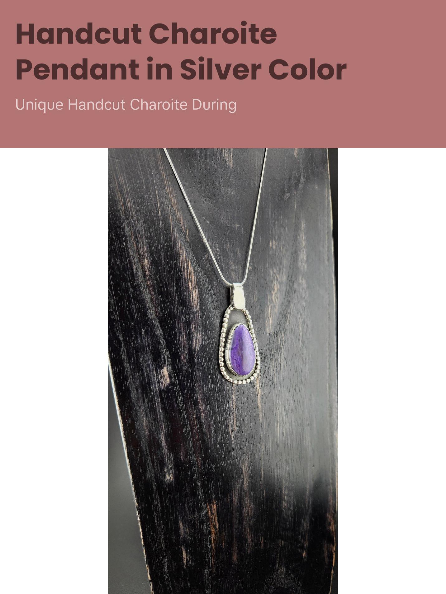 Handcut Charoite Pendant in .925 Sterling Silver