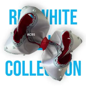 ACBS Elegant Hair Clip, Red-White-Blue Boutique Bow Hair Accessory, Handmade in USA, Adorable for Formal Events & Party Use