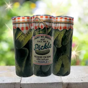 Paint me green and call me a pickle 20oz Stainless Steel Tumbler - Funny & Customizable Tumblers- Perfect for Personal Use or Gifts - Drinkware, Durable, Spill Proof Lid, Metal Straw, Slip Resistant Leakproof Water Bottles