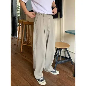 Men’s solid-color pleated loose casual pants; plain long vacation baggy slacks; gifts for husband or boyfriend; women’s clothing