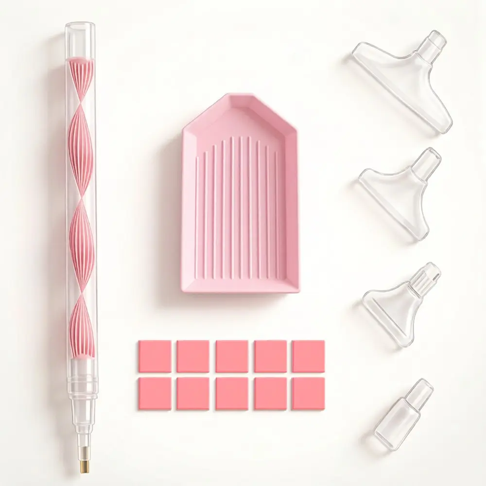 Diamond Painting Tool Kit with Accessories, Heart Design, Diamond Pattern Design, Non-Slip Pen Handle, 6 Transparent Tips, Striped Drill Plate, 10 Wax Pieces, DIY for Beginners, Diamond Art Tools, Craft