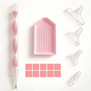 Diamond Painting Tool Kit with Accessories, Heart Design, Diamond Pattern Design, Non-Slip Pen Handle, 6 Transparent Tips, Striped Drill Plate, 10 Wax Pieces, DIY for Beginners