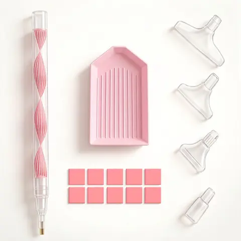 Diamond Painting Tool Kit with Accessories, Heart Design, Diamond Pattern Design, Non-Slip Pen Handle, 6 Transparent Tips, Striped Drill Plate, 10 Wax Pieces, DIY for Beginners, Diamond Art Tools, Craft