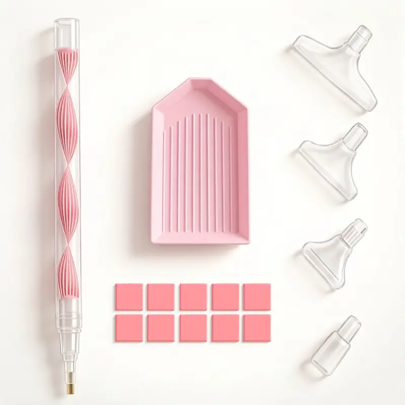 Diamond Painting Tool Kit with Accessories, Heart Design, Diamond Pattern Design, Non-Slip Pen Handle, 6 Transparent Tips, Striped Drill Plate, 10 Wax Pieces, DIY for Beginners, Diamond Art Tools, Craft